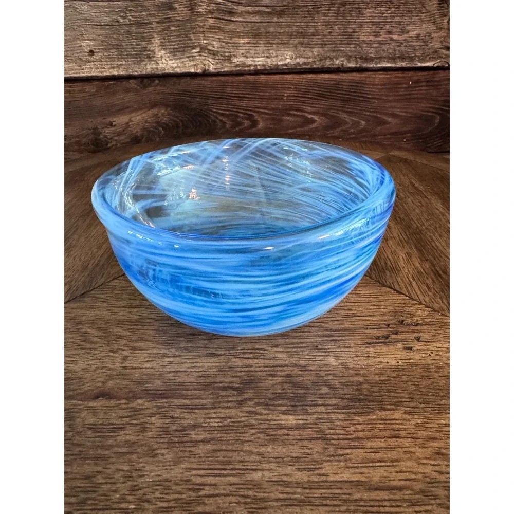 Kosta Boda Contrast Blue Swirl Glass Bowl Anna Ehrner Sweden 7.25